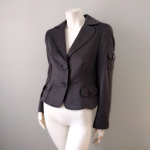 AKRIS PUNTO Gray Green Angora Wool Army Blazer S - Picture 2 of 7